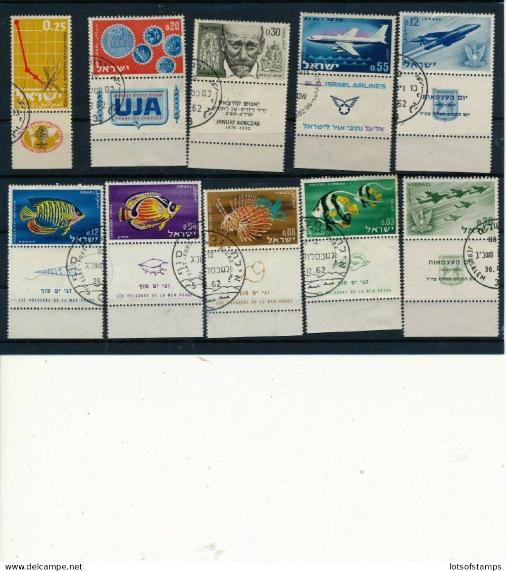 Israel 1962 Year Set Full Tabs VF WITH 1st Day POST MARKS FROM FDC's - Used Stamps (with Tabs)