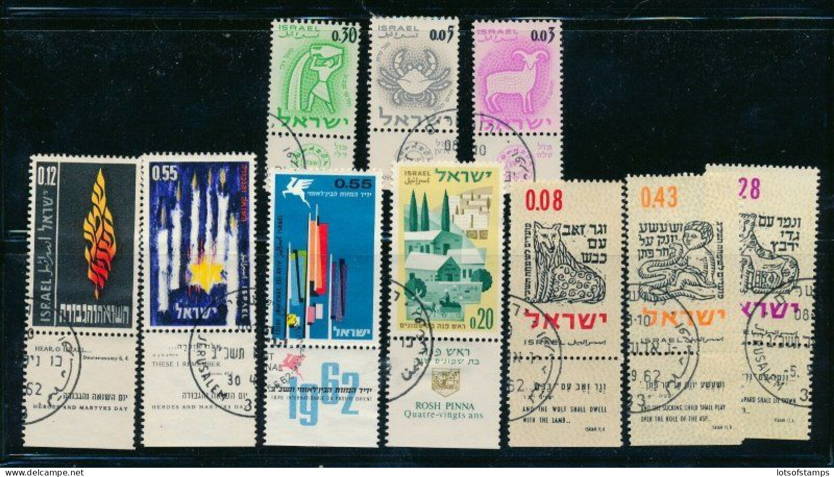 Israel 1962 Year Set Full Tabs VF WITH 1st Day POST MARKS FROM FDC's - Usados (con Tab)