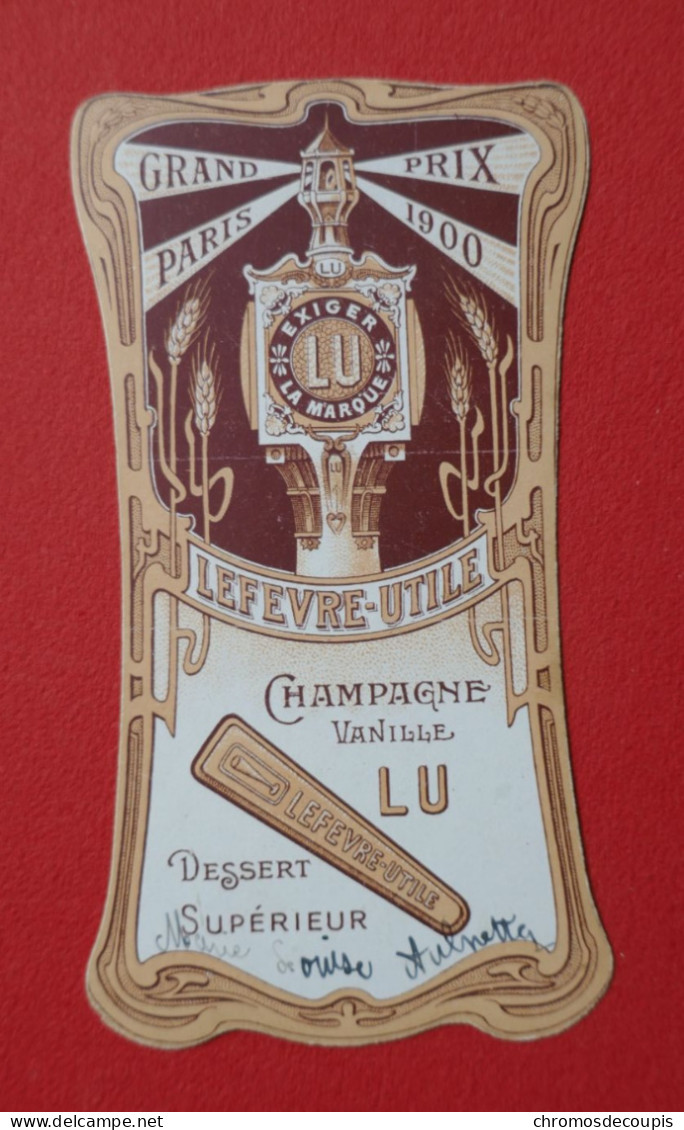 Chromo  LU  Lefevre -Utile  Osselet   Art Nouveau   Champagne  Femme En Robe De Soirée - Lu
