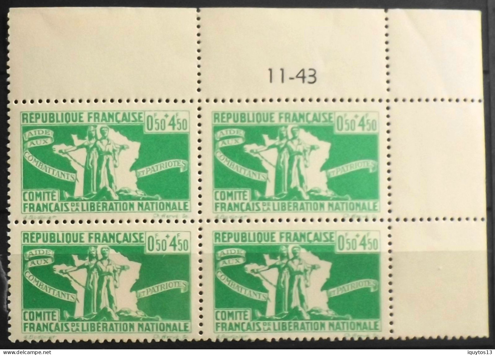 Ex-Colonies & Protector. - N° 60 Bloc De 4 Timbres Neufs** - Comité De La Libér. Nle - Pour L'aide Aux Combattants - TBE - Altri & Non Classificati