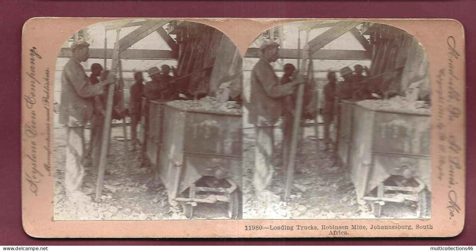 131123 - PHOTO STEREO Keystone View Meadville St Louis Missouri - AFRIQUE DU SUD Mine Robinson Chargement Camion - Afrique Du Sud