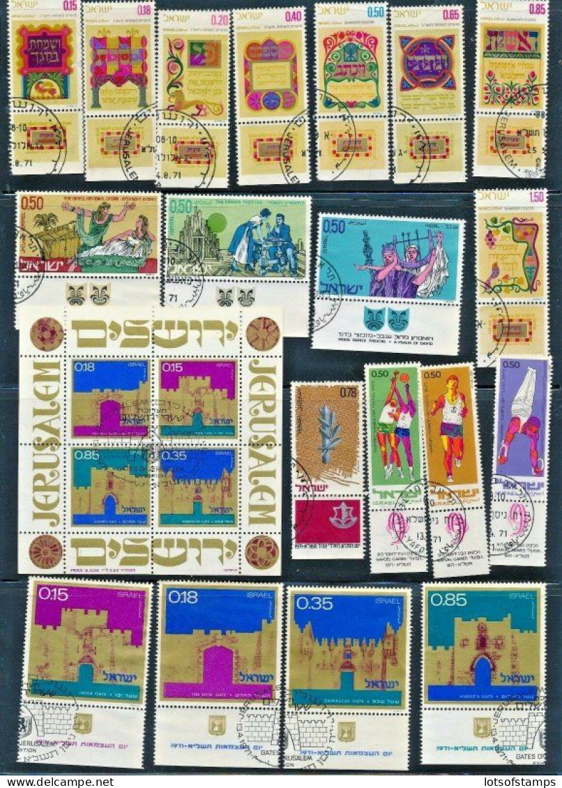 Israel 1971 Year Set Full Tabs VF USED STAMPS WITH 1st DAY POST MARK OFF FDC's - Used Stamps (with Tabs)