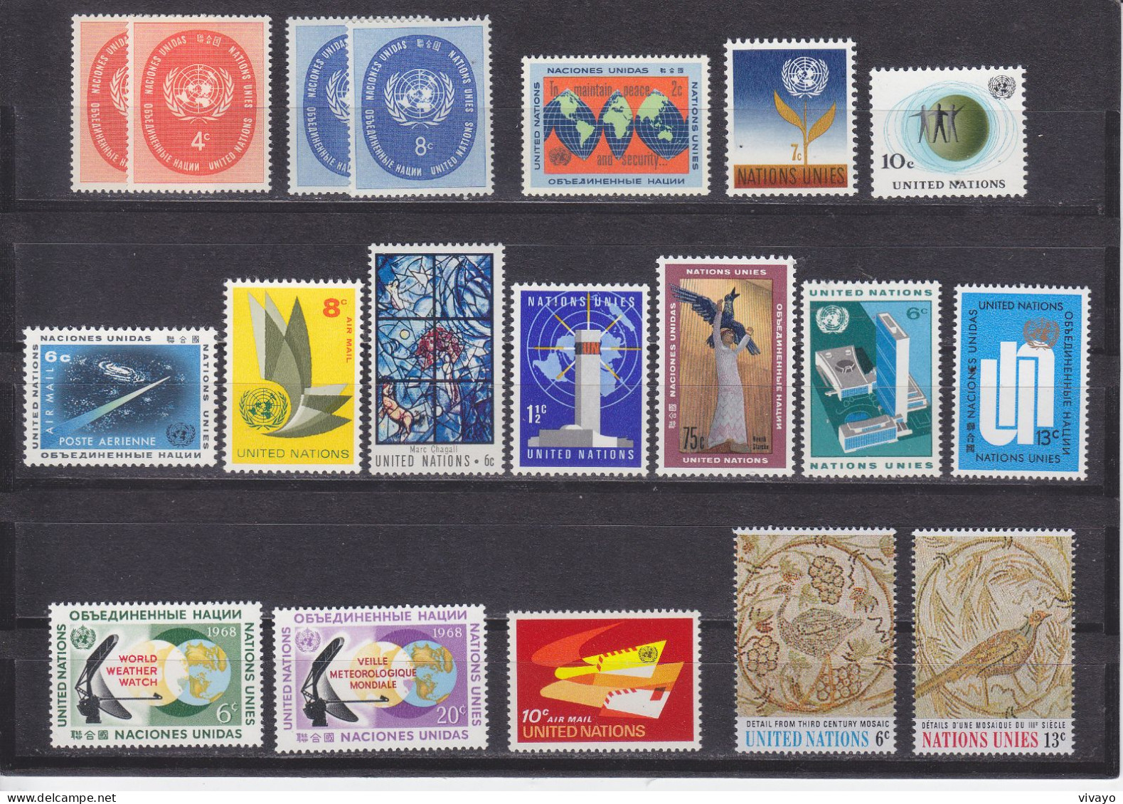 UNO NEW YORK - ** / MNH - 1958 / 1969 - DEFINITIVES, AIRMAIL, CHAGALL, STARCKE, WEATHER WATCH, ROMAN ART - Unused Stamps