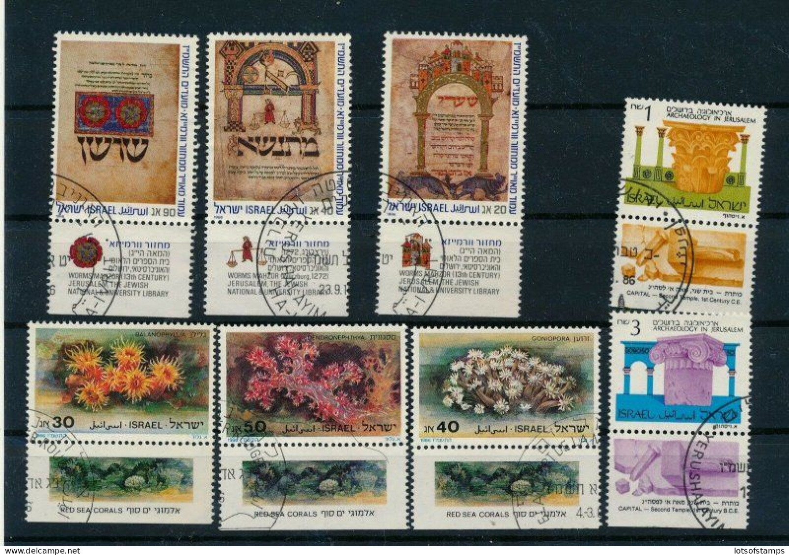 Israel 1986 Year Set Full Tabs VF WITH 1st Day POST MARKS FROM FDC's - Used Stamps (with Tabs)