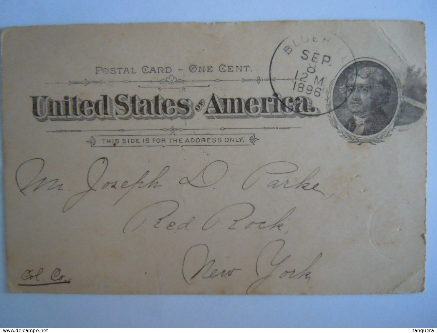 USA Sep 1896 Scott UX12 Postal Card Blue Hill To New York Entier Ganzsache - ...-1900