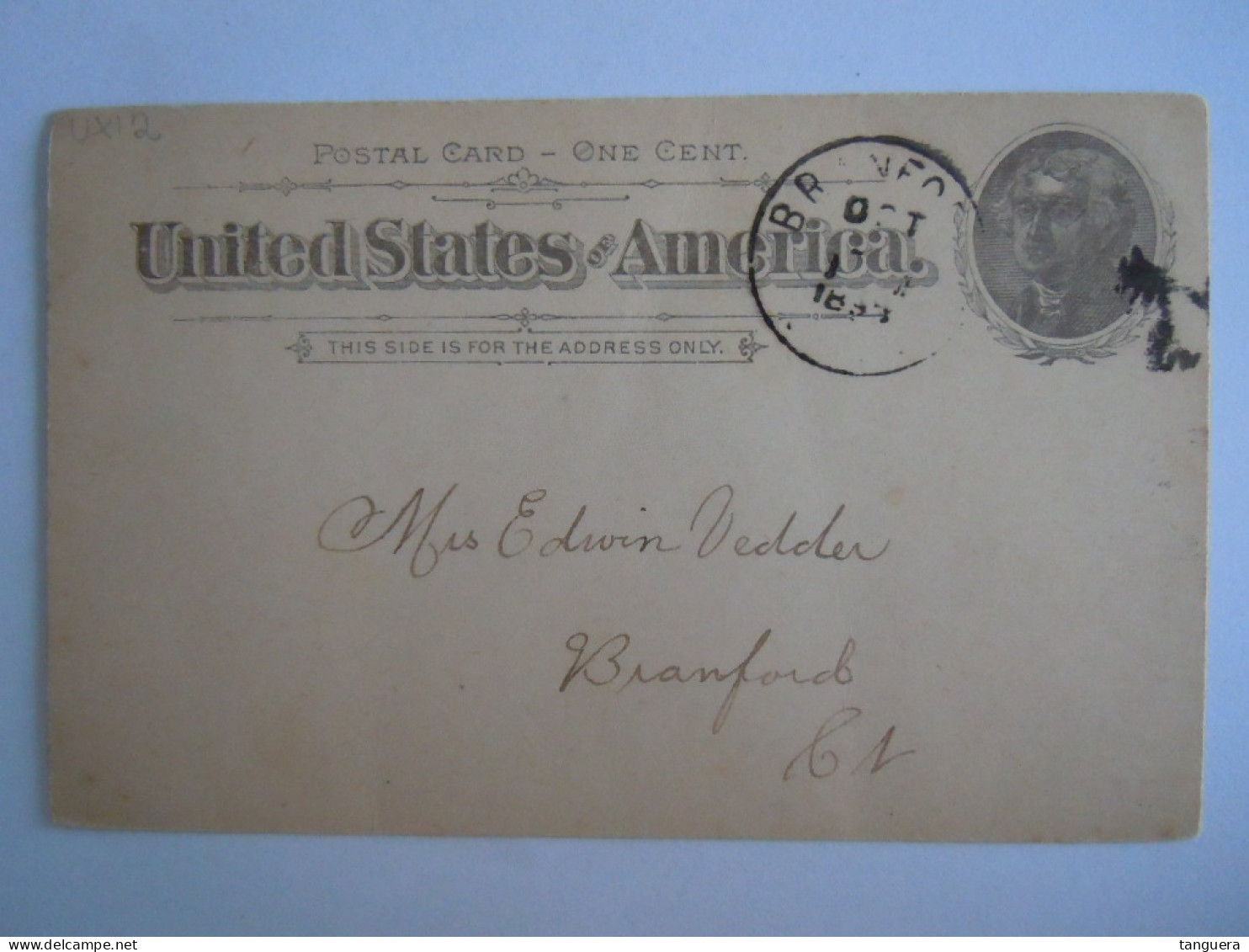 USA Oct 1894 Scott UX12 Postal Card Branford Conn. Entier Ganzsache - ...-1900