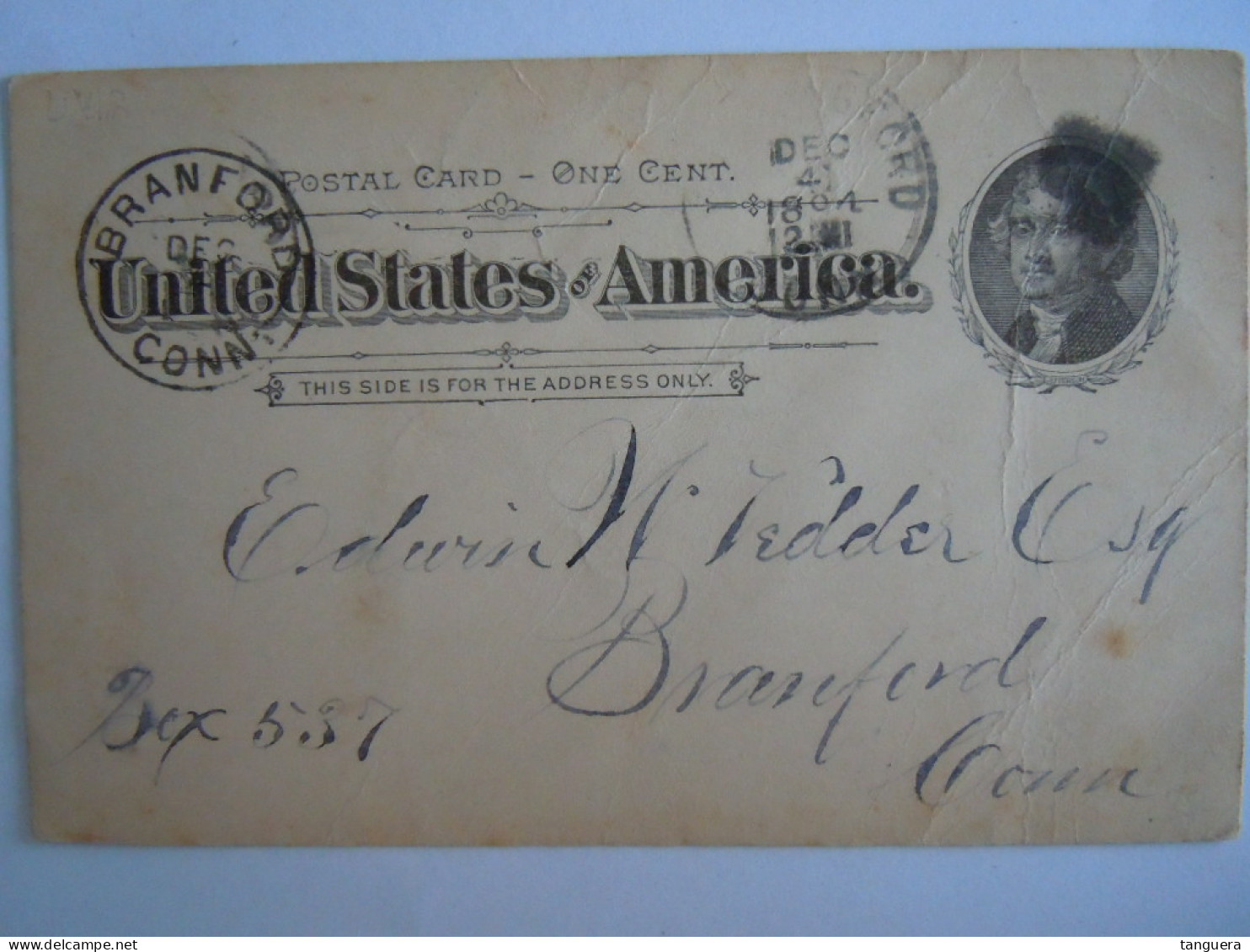 USA Dec Circa 1895 Scott UX12 Postal Card Branford Conn. Entier Ganzsache - ...-1900