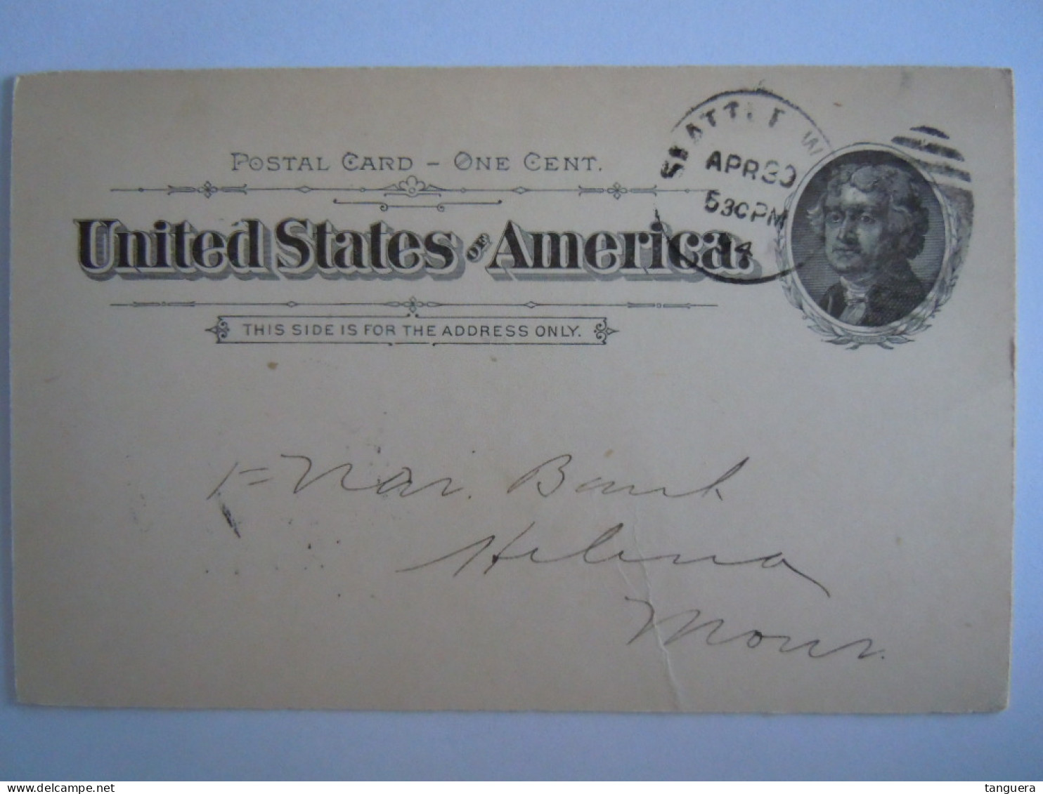 USA Apr 1894 Scott UX12 Postal Card  Seatle To Helena Mont Entier Ganzsache - ...-1900