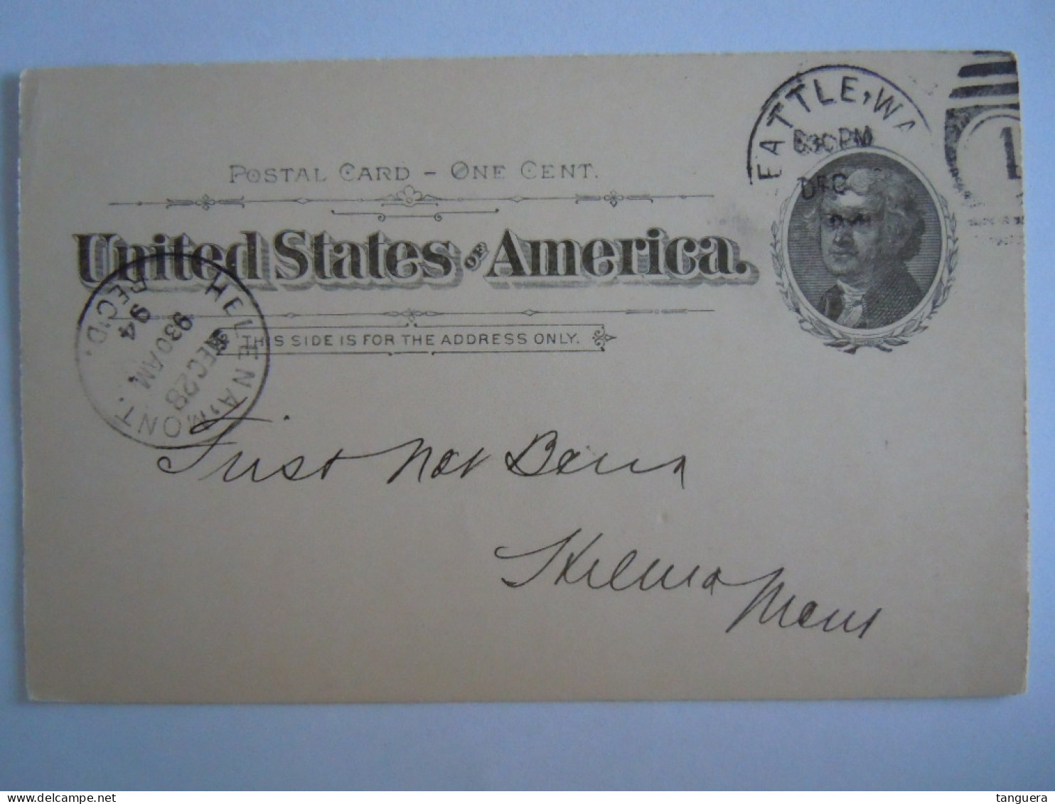 USA Dec 1894 Scott UX12 Postal Card Seatle To Helena Mont Entier Ganzsache - ...-1900