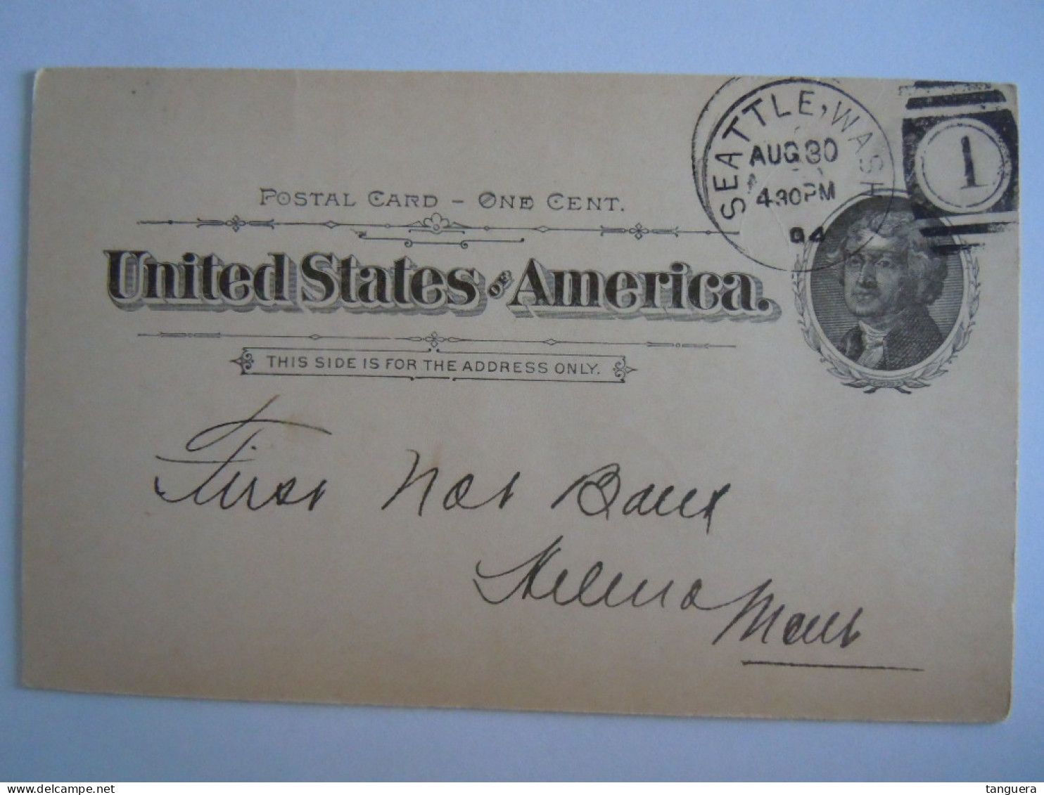 USA Aug 1894 Scott UX12 Postal Card Seatle To Helena Mont Entier Ganzsache - ...-1900