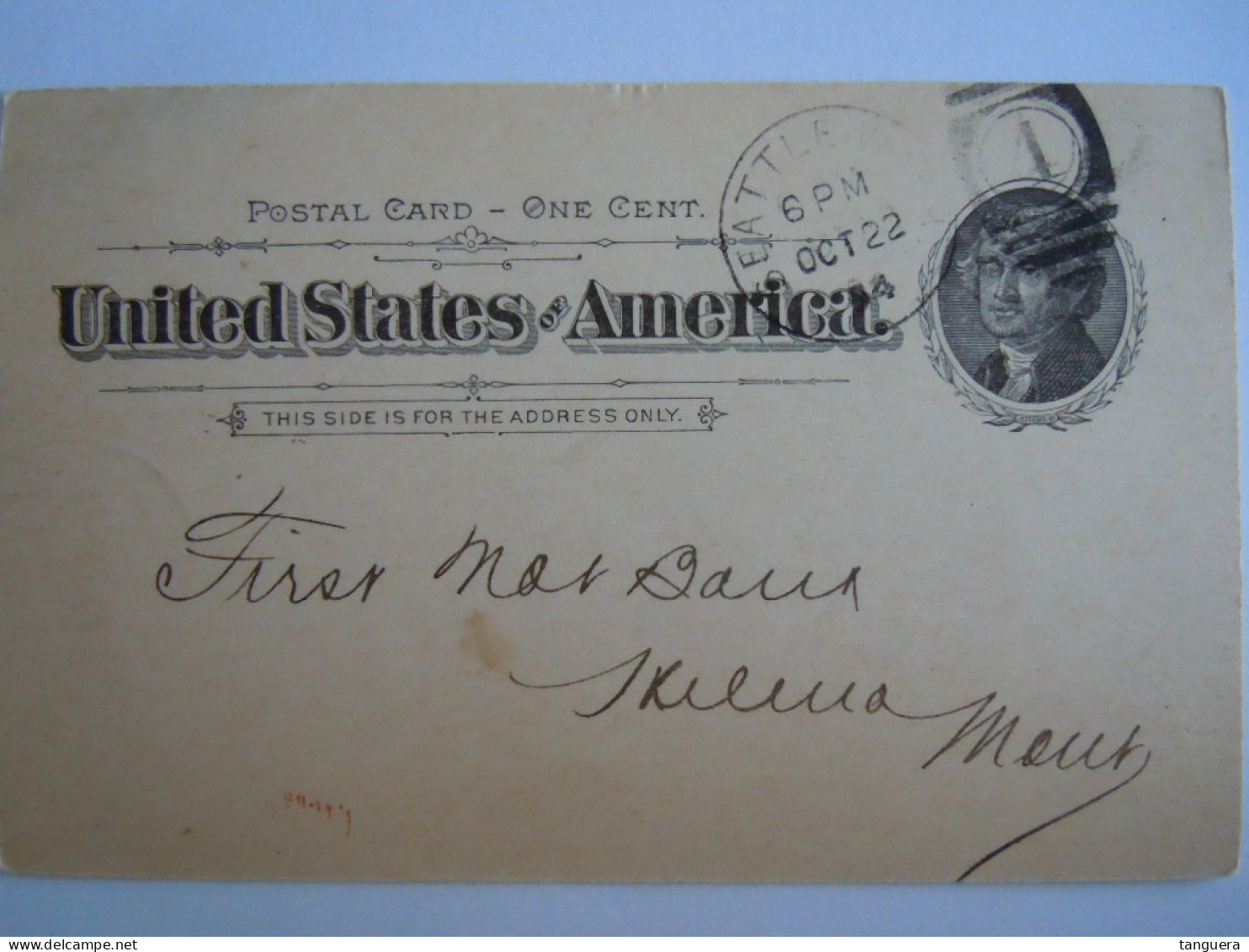 USA Oct 1894 Scott UX12 Postal Card Seatle To Helena Mont Entier Ganzsache - ...-1900