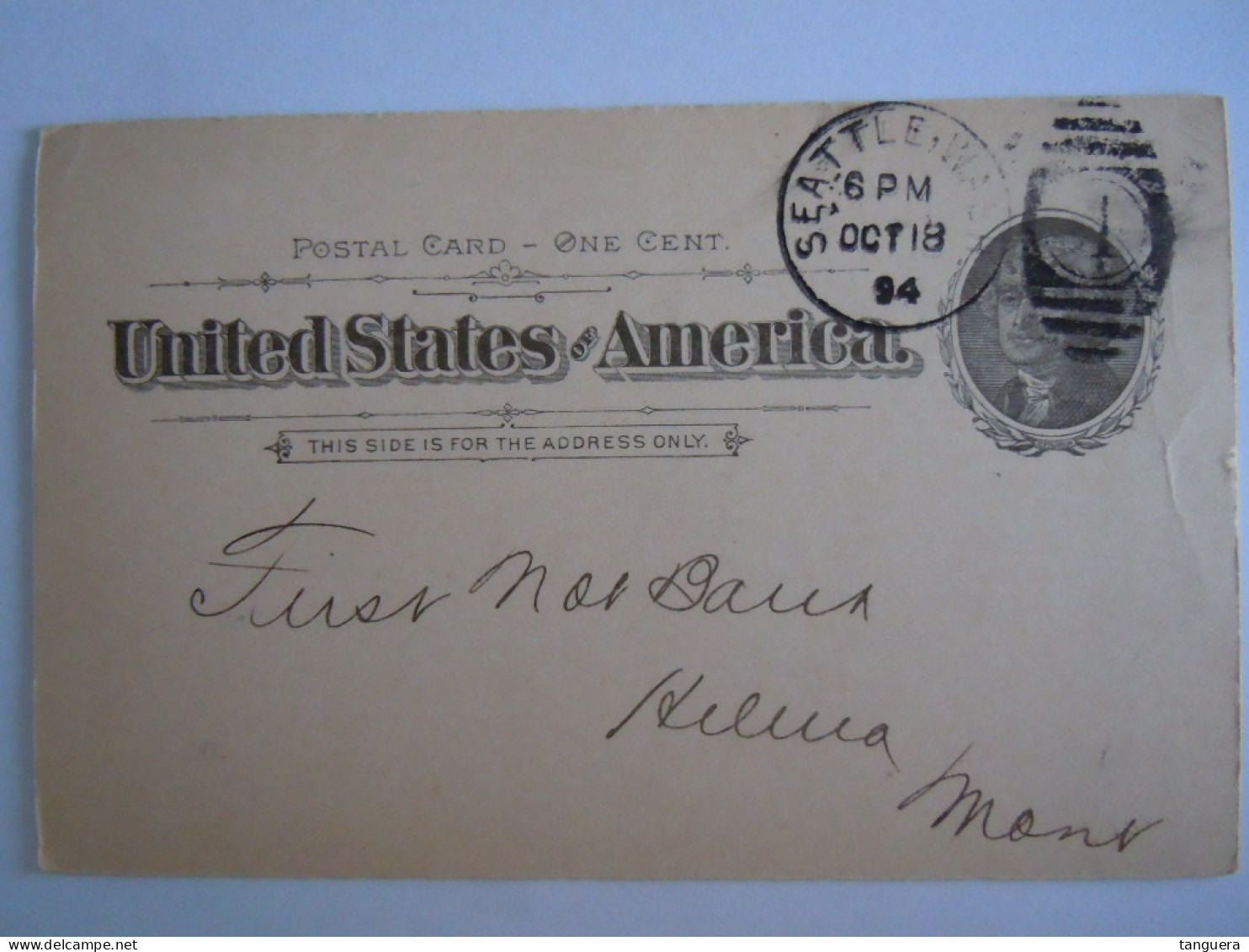 USA Oct 1894 Scott UX12 Postal Card Seatle To Helena Mont Entier Ganzsache - ...-1900