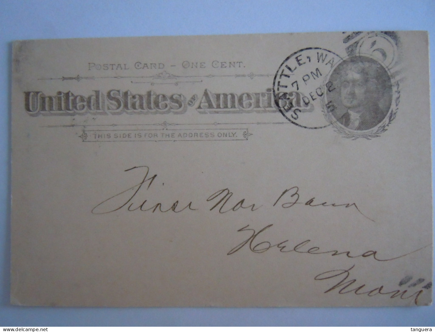 USA Dec 1895 Scott UX12 Postal Card Seattle To Helena Mont Entier Ganzsache - ...-1900