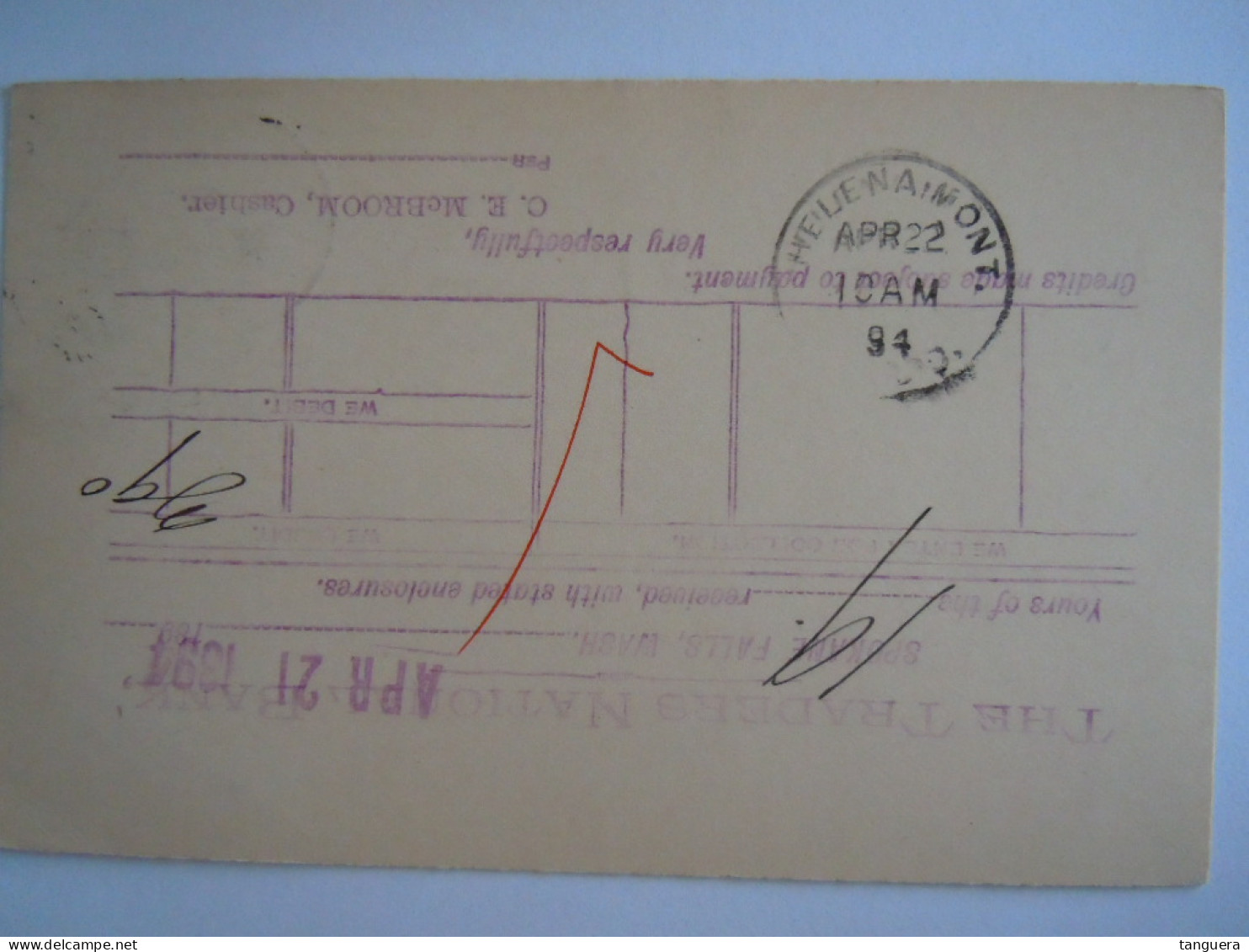 USA Apr 1894 Scott UX12 Postal Card Spokane Falls, Wash To Helena, Mont Entier Ganzsache - ...-1900