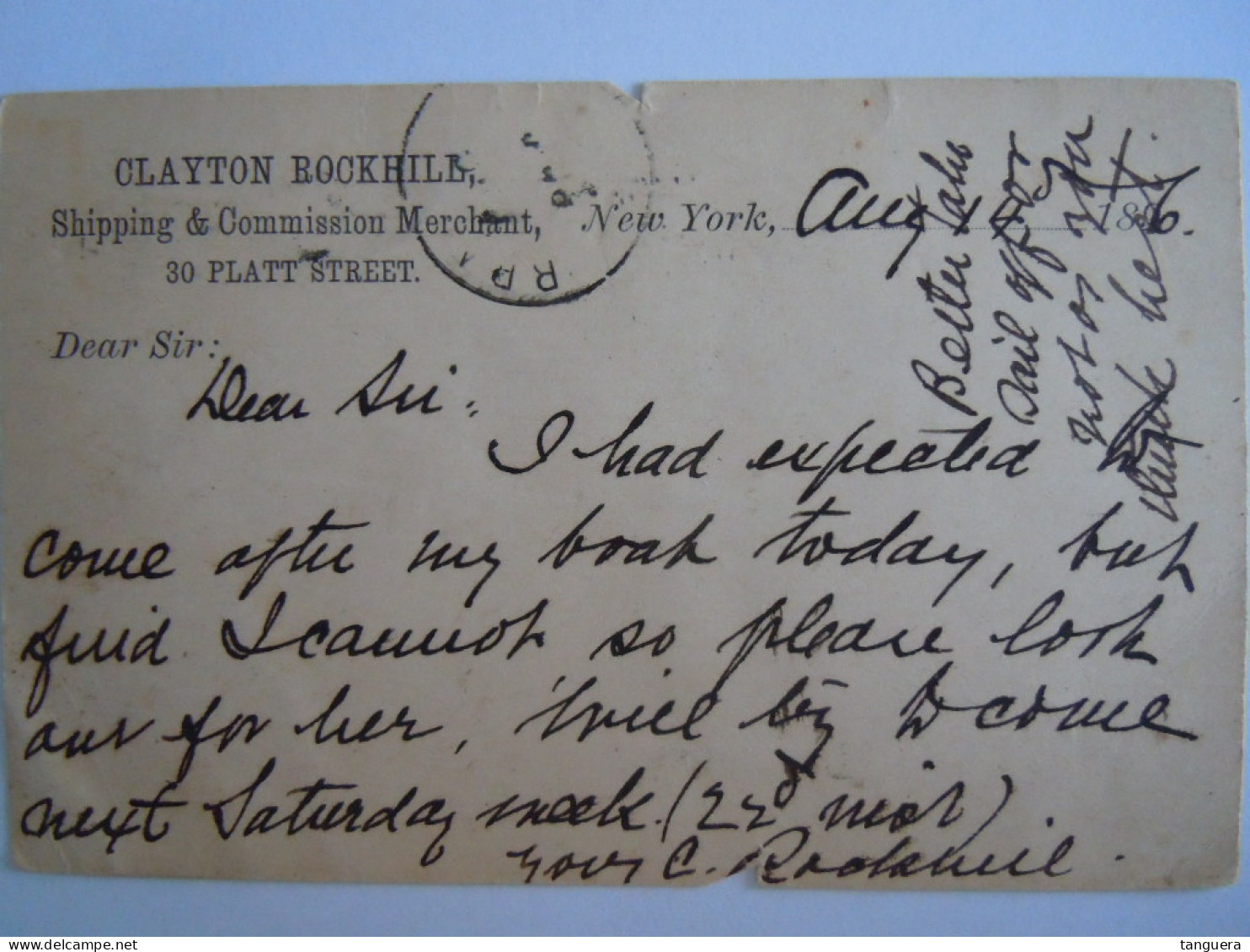 USA Aug 1896 Scott UX12 Postal Card Clayton Shipping New York To Capt. Vedder Sheldon House Branford Entier Ganzsache - ...-1900