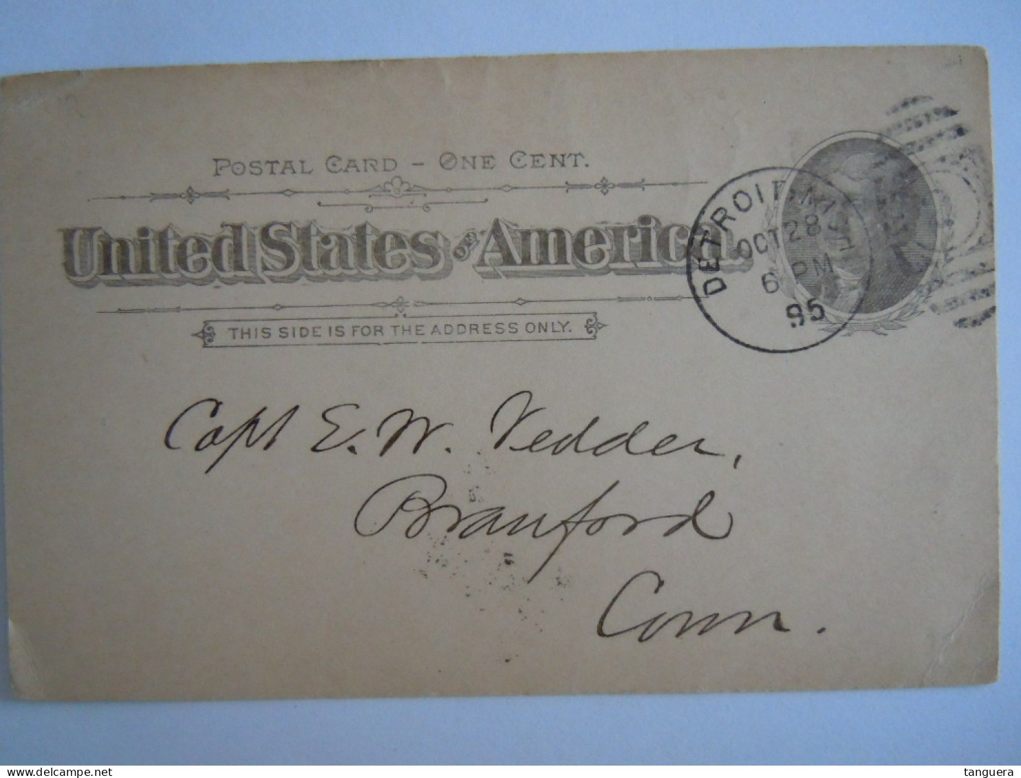 USA Oct 1895 Scott UX12 Postal Card Detroit To Capt. Vedder Branford Entier Ganzsache - ...-1900