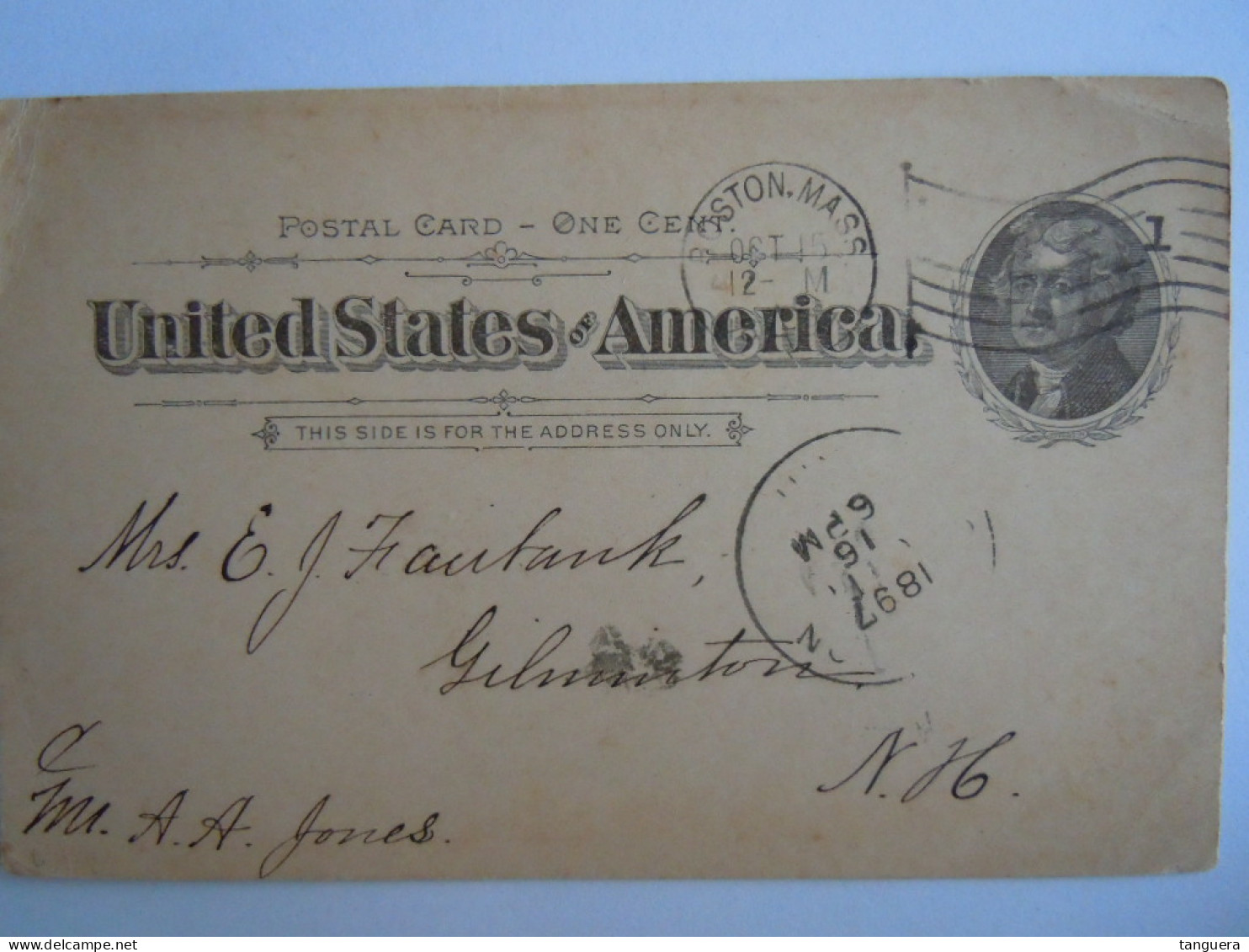 USA Mar 1898 Scott UX12 Postal Card Boston Mass To Gilmanton New Hampshire Entier Ganzsache - ...-1900