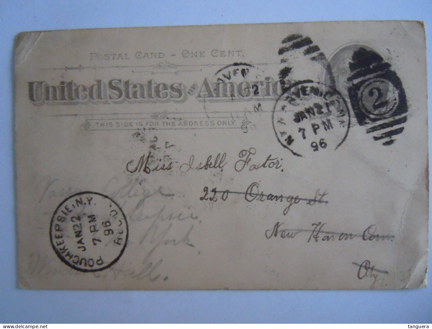 USA Jan 1896 Scott UX12 Postal Card New Haven Conn To New Haven To Poughkeepsie, N.Y. Entier Ganzsache - ...-1900