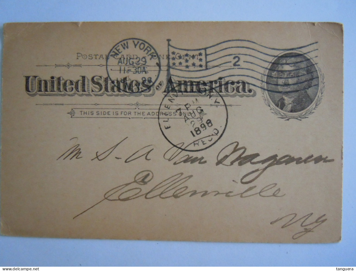 USA Aug 1898 Scott UX12 Postal Card New York To Ellenville N.Y. Entier Ganzsache - ...-1900