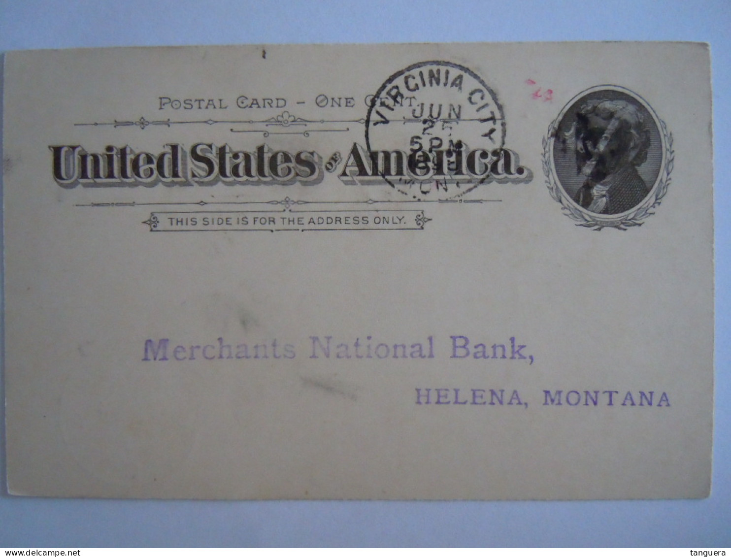 USA Jun 1896 Scott UX12 Postal Card Virginia City, Montana To Helena, Mont Entier Ganzsache - ...-1900