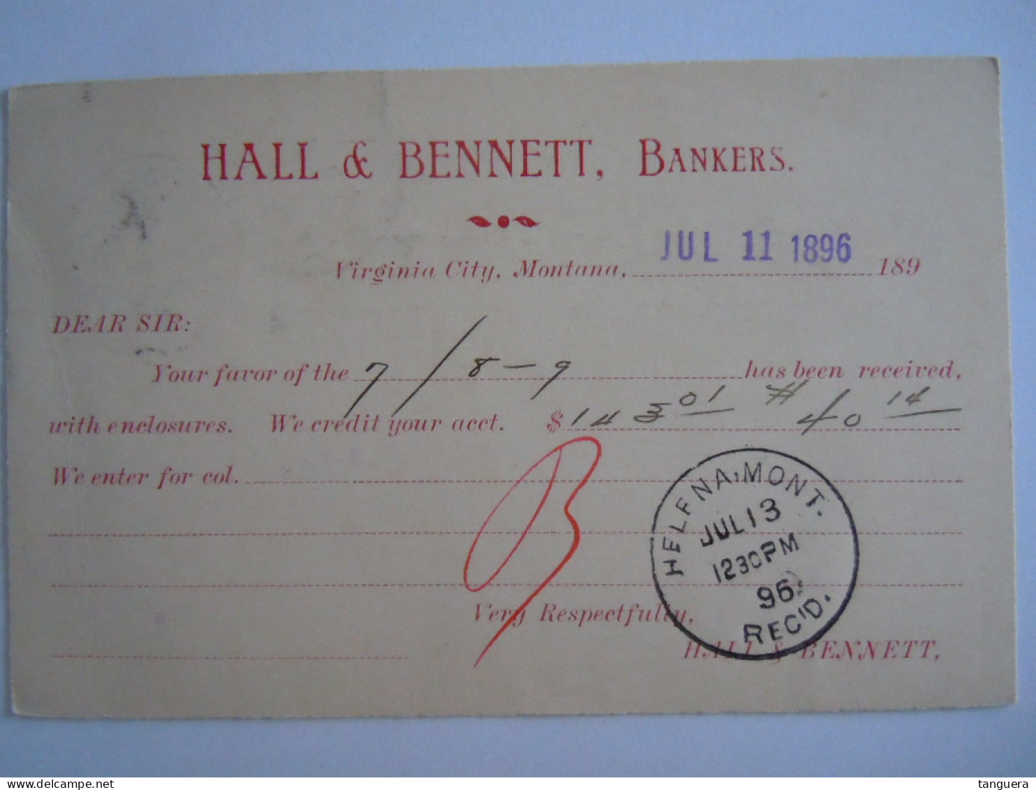 USA Jul 1896 Scott UX12 Postal Card Virginia City, Montana To Helena, Mont Entier Ganzsache - ...-1900