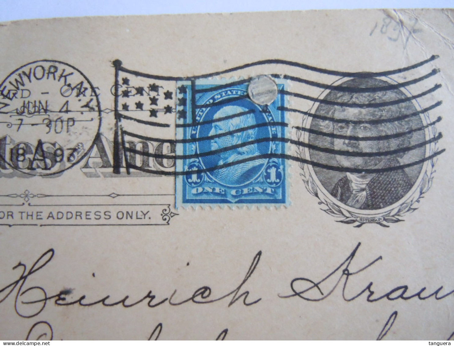 USA Jun 1897 Scott UX12 Postal Card + 264 Damaged NewYork, N.Y. To Lichtenfels Germany Entier Ganzsache - ...-1900