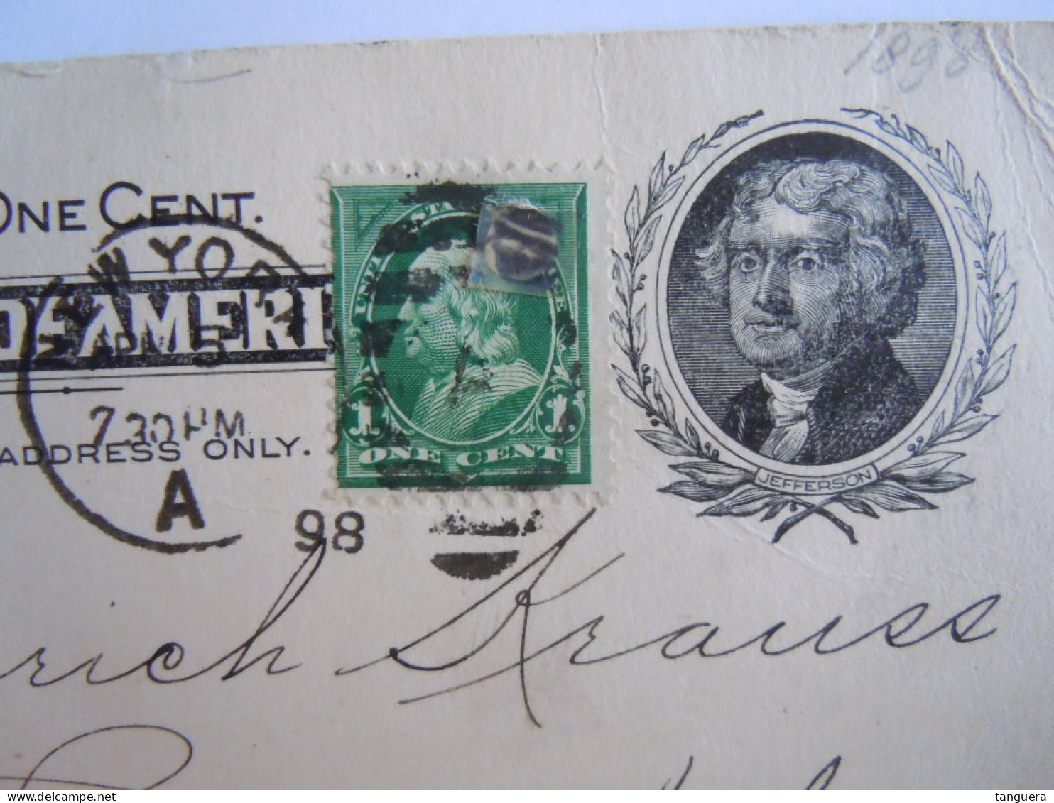 USA Apr1898 Scott UX14 Postal Card + 279 Damaged NewYork, N.Y. To Lichtenfels Germany Entier Ganzsache - ...-1900