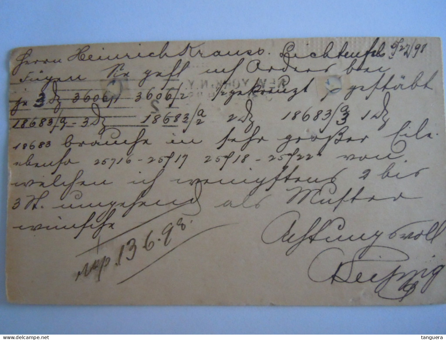USA Jun 1898 Scott UX14 Postal Card + 279 Damaged NewYork, N.Y. To Lichtenfels Germany Entier Ganzsache - ...-1900