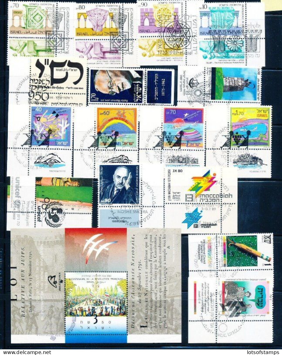 Israel 1989 Year Set Full Tabs + S/sheets VF WITH 1st DAY POST MARK - Oblitérés (avec Tabs)