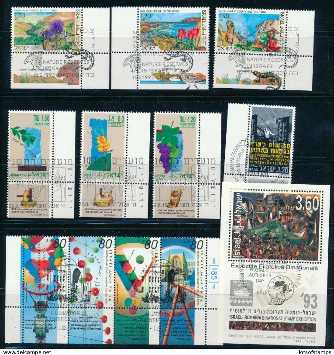 Israel 1993 Year Set Full Tabs + S/sheets VF With 1st Day Post Marks - Used Stamps (with Tabs)