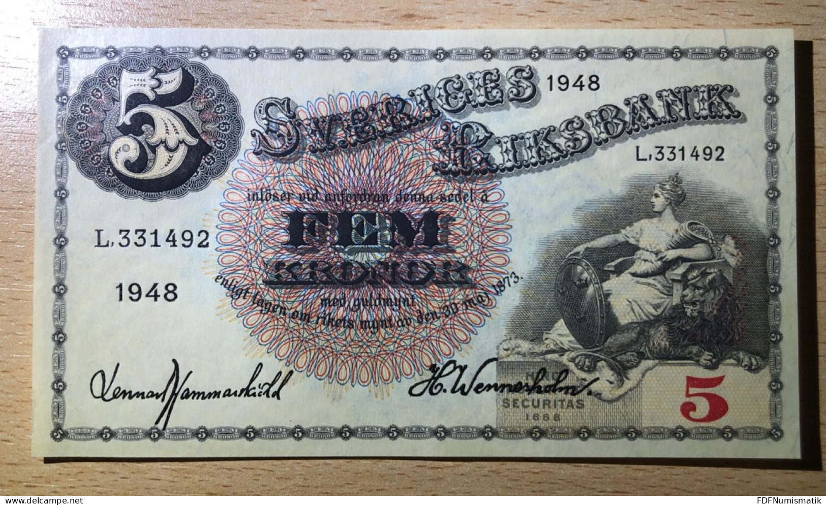 Sweden 5 Kronor 1948，pick 52ae，GEM UNC - Suède