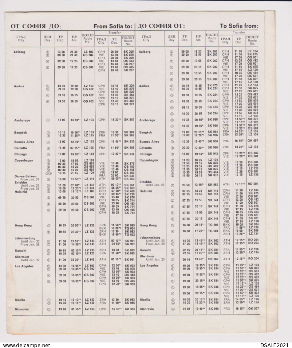 Scandinavian Airlines Carrier SAS Airlines Bulgarian Edition,  Winter 1967/68 Timetable Schedule (55066) - Welt