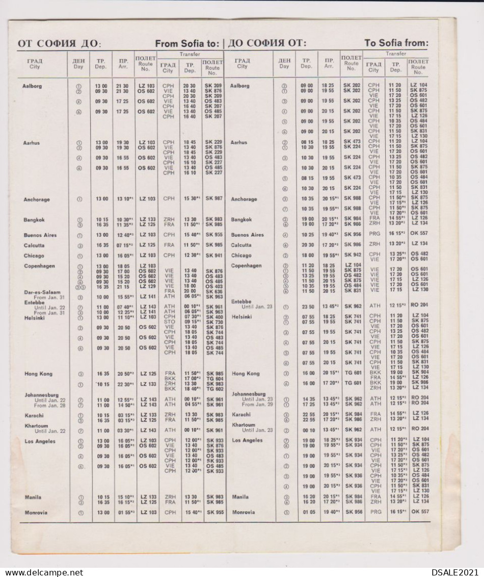 Scandinavian Airlines Carrier SAS Airlines Bulgarian Edition,  Winter 1967/68 Timetable Schedule (55066) - Mondo