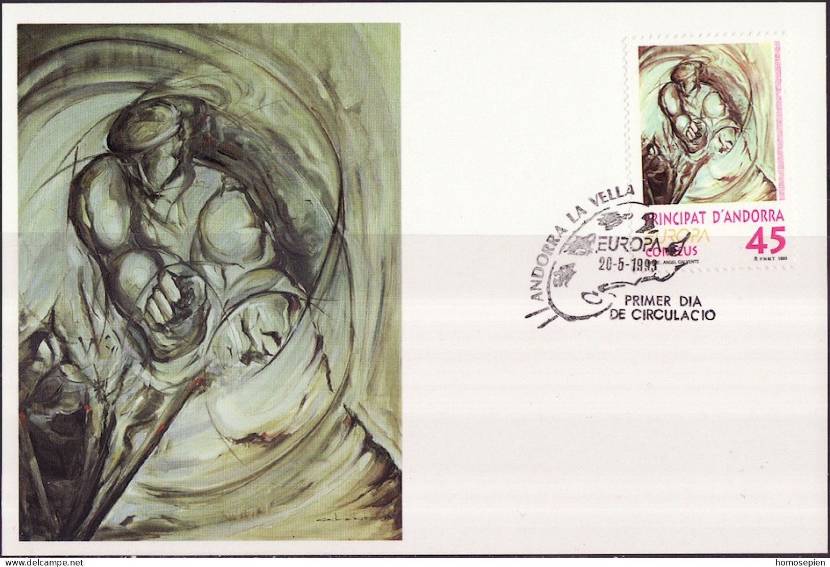 Andorre Espagnol - Andorra CM 1993 Y&T N°223 - Michel N°MK233 - 45p EUROPA - Covers & Documents