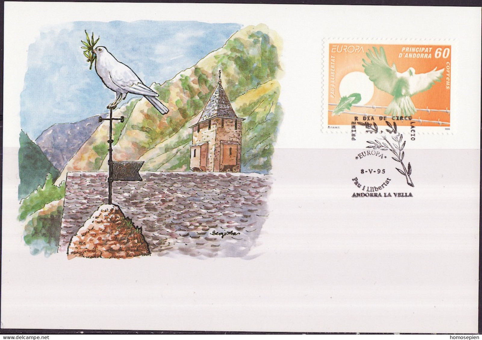 Andorre Espagnol - Andorra CM 1995 Y&T N°233 - Michel N°MK243 - 60p EUROPA - Storia Postale