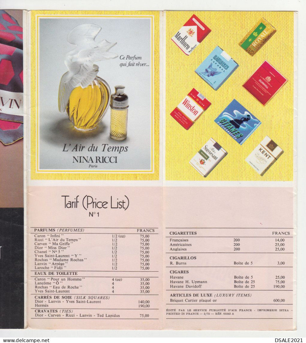France French Airline Carrier AIR FRANCE 1975 Tarif Price List For Sales On Board Brochure (4777) - Werbung