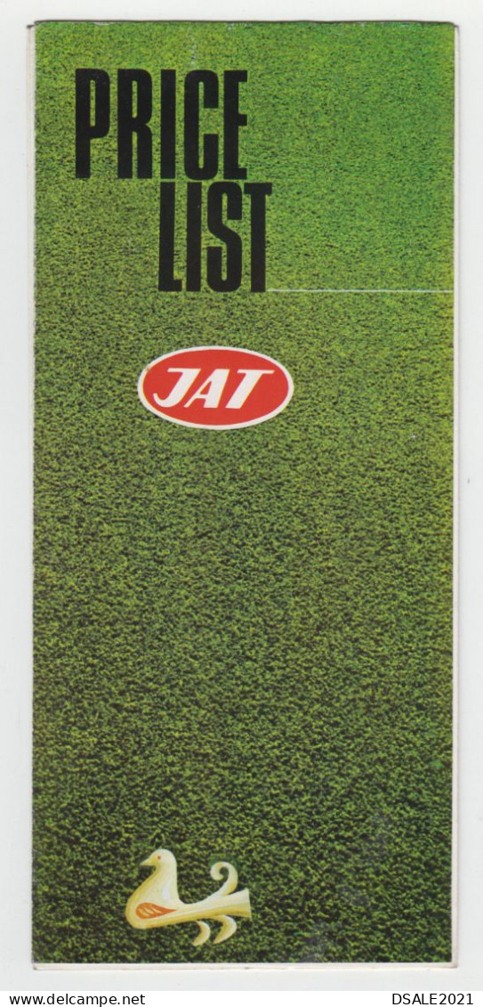 SFRY Yugoslavia, Yugoslavian Airline Carrier JAT 1970s Tarif Price List For Sales On Board Brochure (2718) - Advertisements