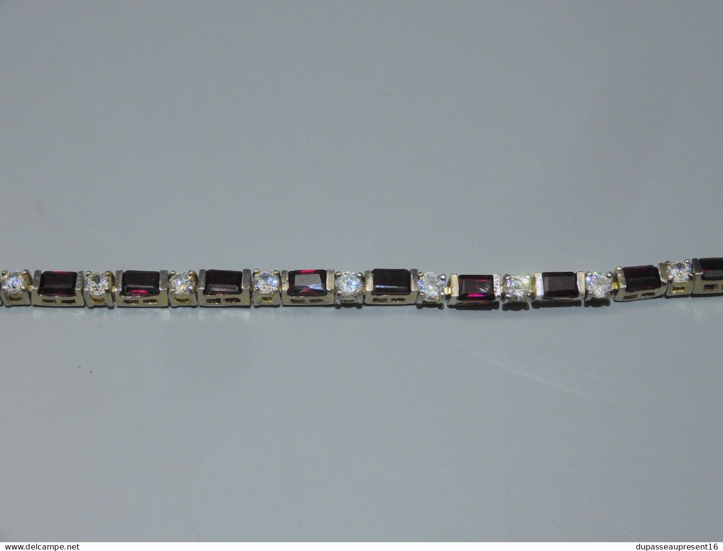 -ANCIEN BRACELET ARGENT VERMEIL Poinçon 925° & FAS + PIERRES ROUGES & cristal   E