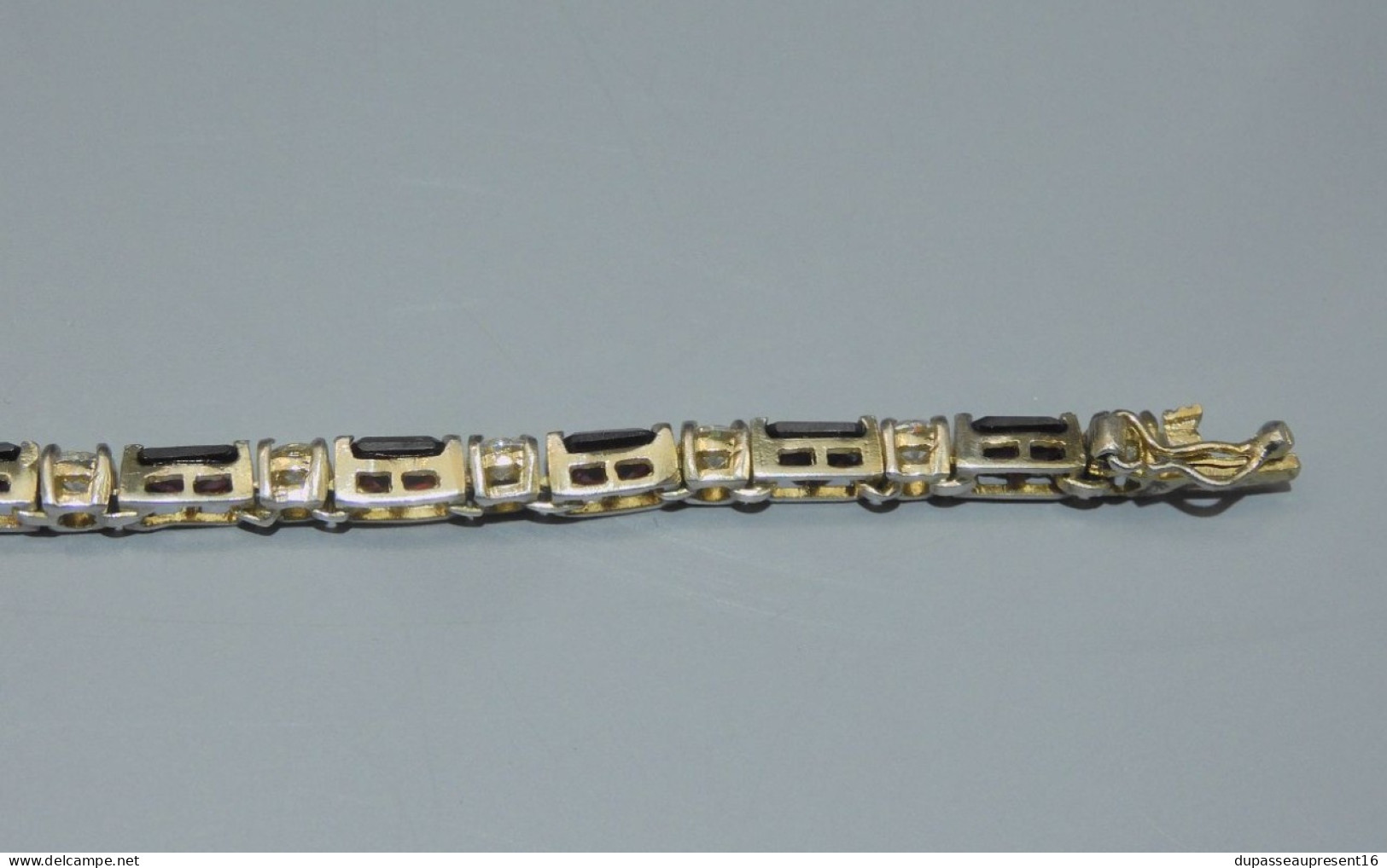 -ANCIEN BRACELET ARGENT VERMEIL Poinçon 925° & FAS + PIERRES ROUGES & cristal   E