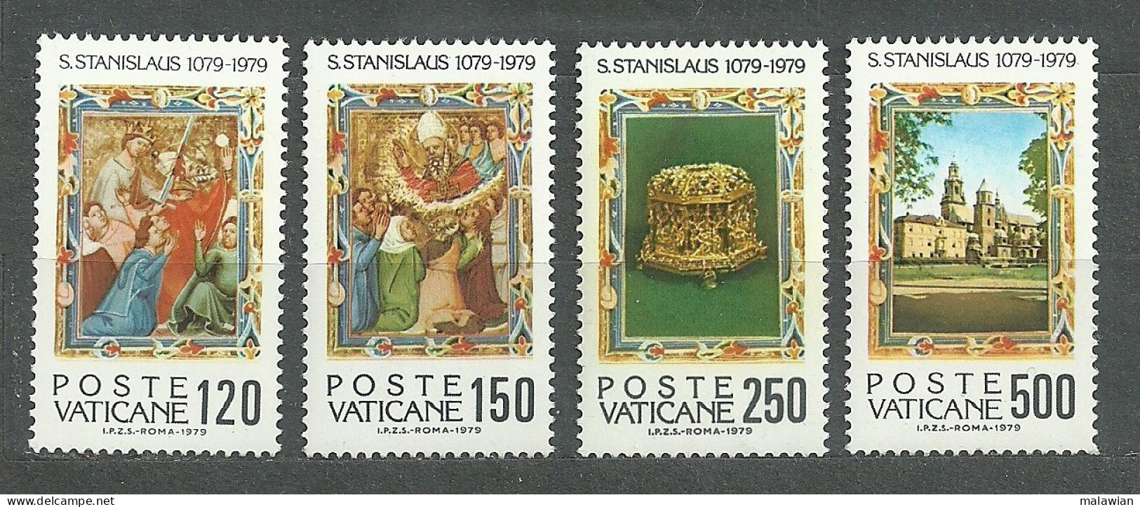 Vatican, 1979 (#738-41a), St. Stanislav, Martyr, Bishop Of Cracow, Pope John Paul II Visit To Poland, Cathedral, Archite - Théologiens