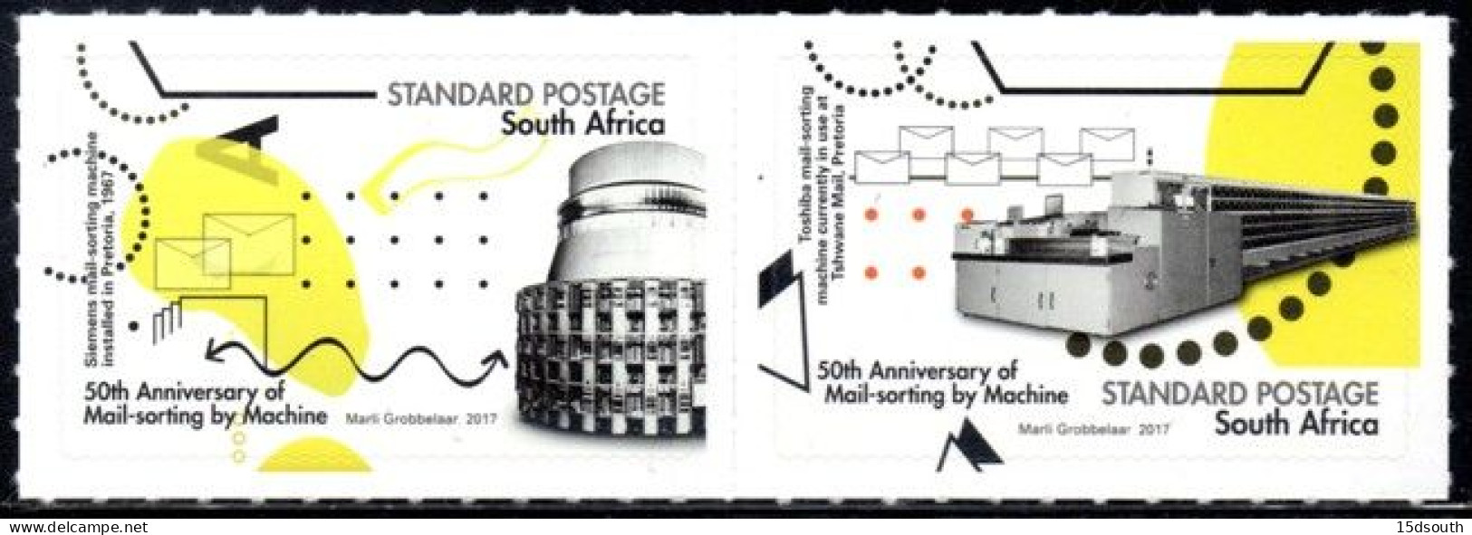 South Africa - 2017 World Post Day 50th Anniversary Of Mail-sorting Machine Pair (**) - Neufs