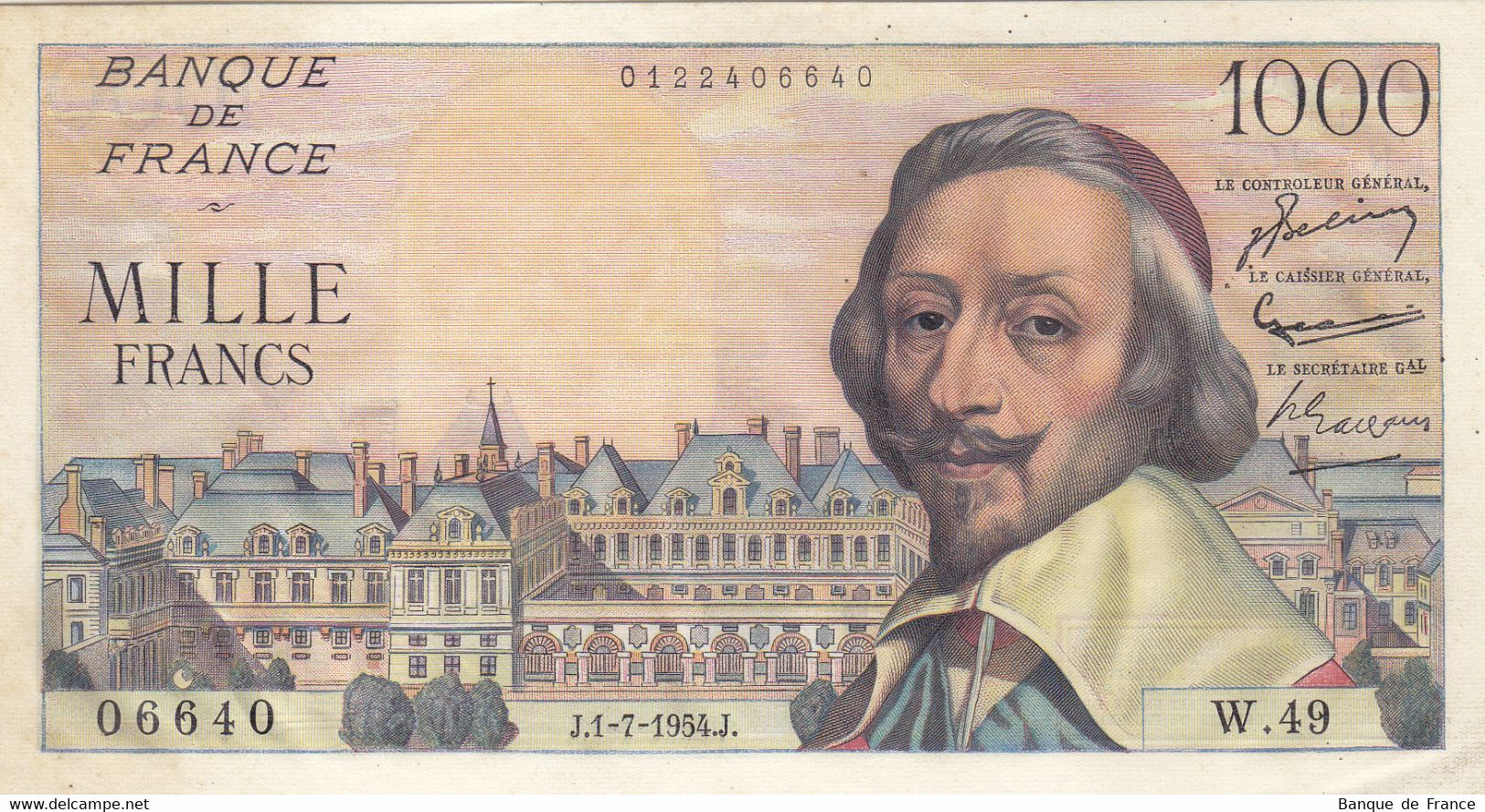 Billet 1000 F Richelieu Du 1-7-1954 FAY 42.06 Alph. W.49 SPL - 1 000 F 1953-1957 ''Richelieu''