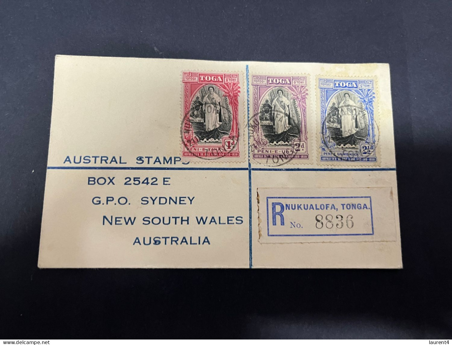 14-11-2023 (2 V 14 A) Kingdom Of Tonga - 3 Queen Stamp - Registered Cover Posted To Australia - (1939) - Tonga (...-1970)