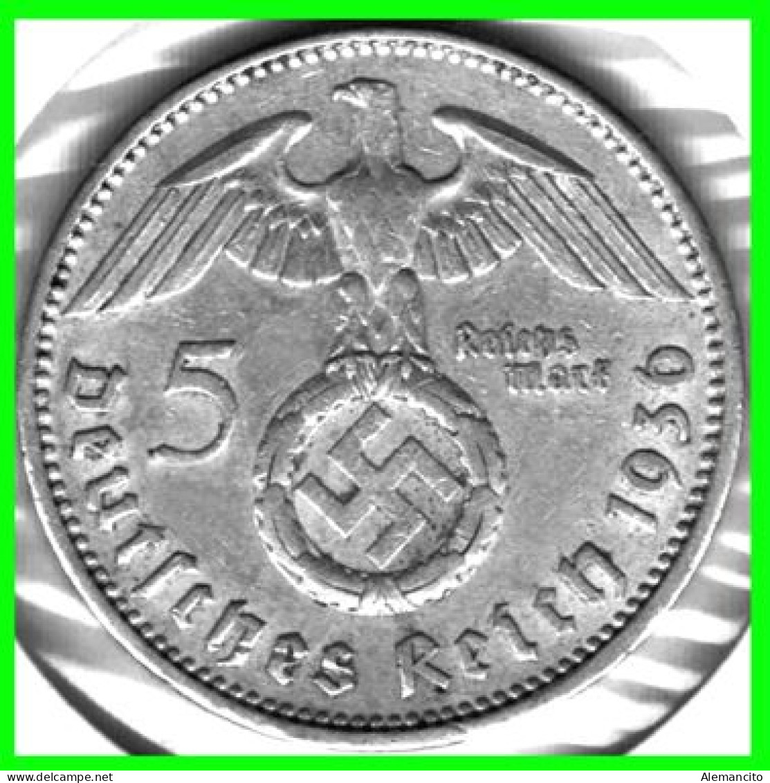 GERMANY ALEMANIA DEUTFCHES REICH  MONEDA DE 5.00 REICHSMARK AÑO 1936-CECA-F  PLATA - 29 MM.HINDENBURG AGUILA Y ESBALTICA - 5 Reichsmark