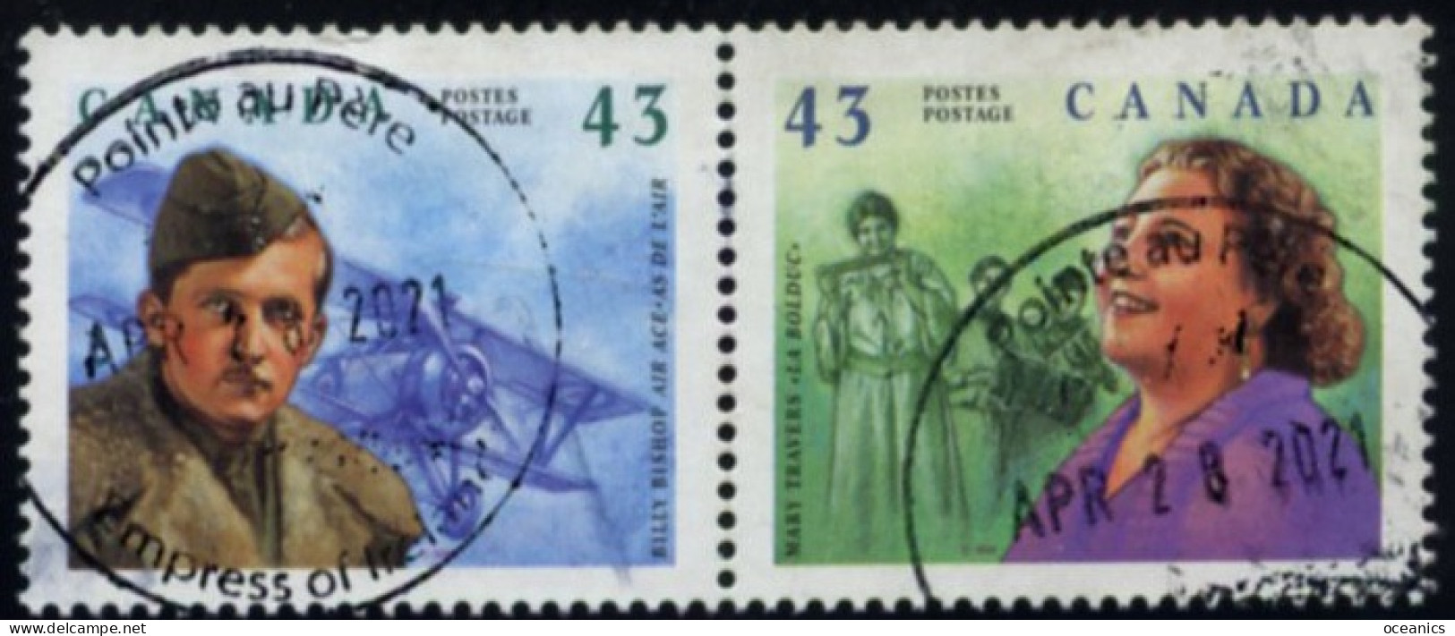 Canada (Scott No.1526a - William Avery (Billy) Bishop - Mary Travers (La Bolduc) (o) Pair MF Fluorescent Back VF - Oblitérés