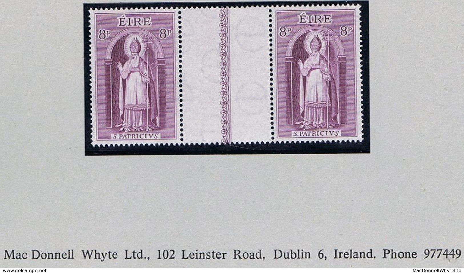 Ireland 1961 St. Patrick 8d Gutter Pair, Fresh Mint Unmounted, Folded - Unused Stamps