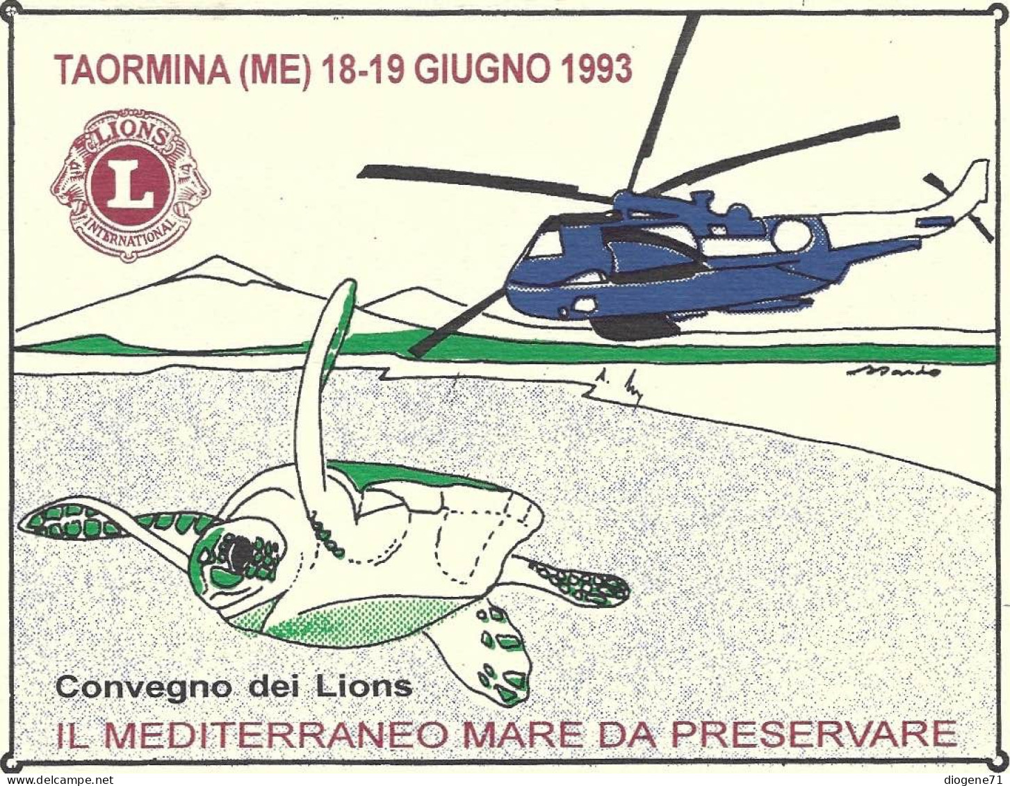 Taormina 1993 Convegno Del Lions Il Mediterraneo Mare Da Preservare Stampata GF - Hélicoptères