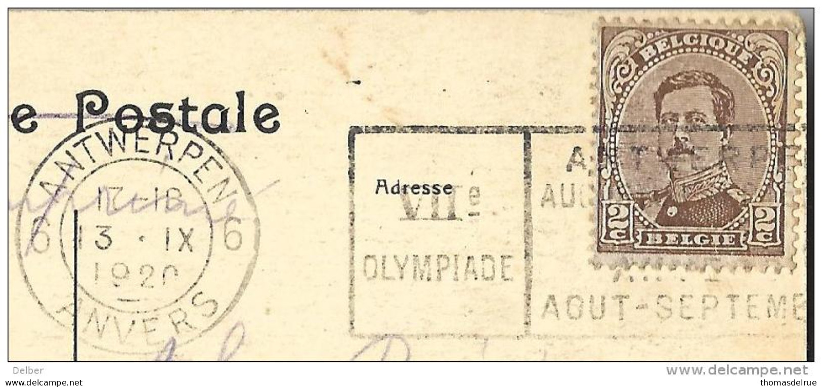 _5pk036:  6 ANTWERPEN 6 ANVERS VIIe OLYMPIADE ANTWERPEN AUGUSTUS SEPEMBER.../ Pc: Anvers Ma: Omslag + Brief: NURNBERG - Zomer 1920: Antwerpen