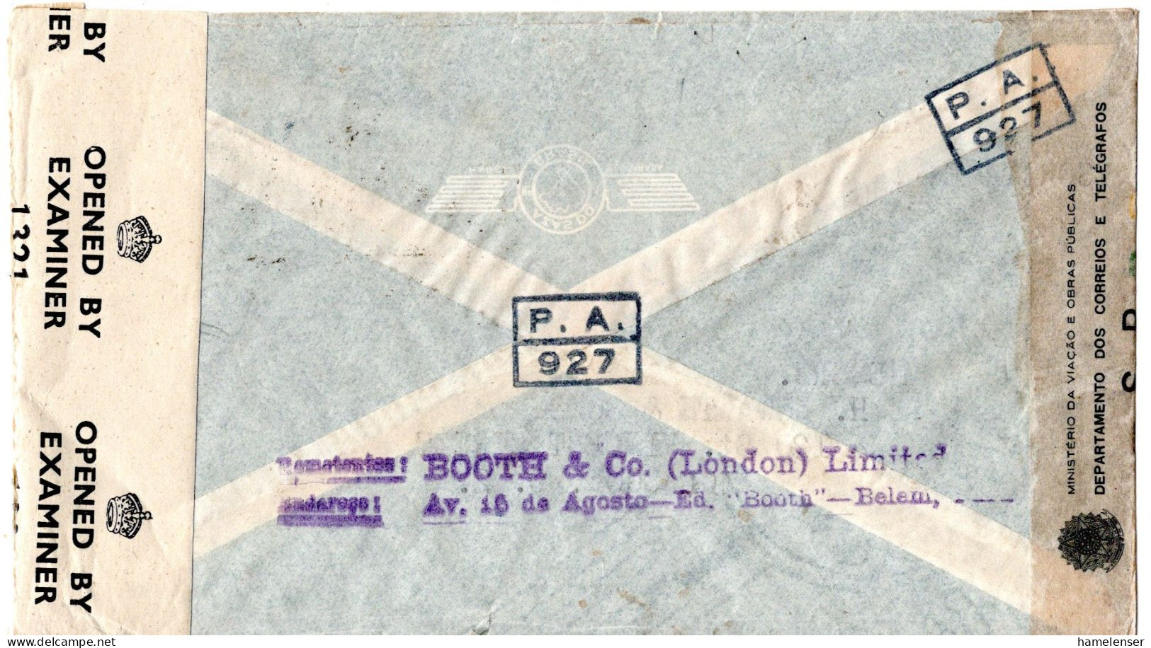 71766 - Brasilien - 1944 - 5.000Reis MiF A LpBf ... -> Grossbritannien, M Brasil & Brit Zensuren - Lettres & Documents