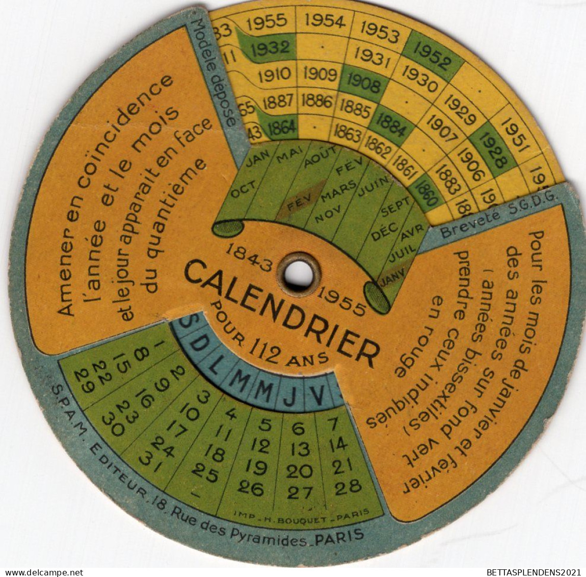 Calendrier Circulaire Pour 112 Ans - 1843 1955  / Au Dos Publicité Dagron - Small : ...-1900